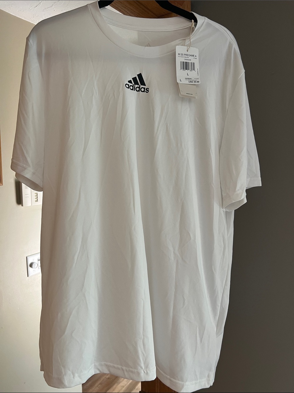 adidas White Crew Neck Short Sleeve Tee with Small Black Logo